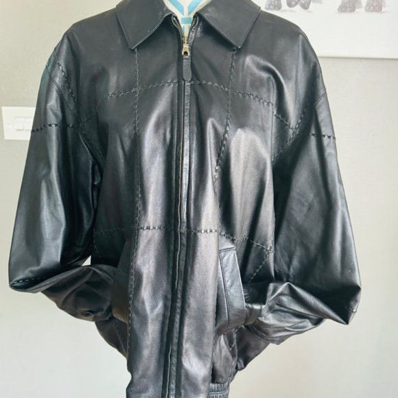 MISSANI LE COLLEZIONI Men's L SADDLE Black BUTTER SOFT LEATHER FONT JACKET - Picture 3 of 4